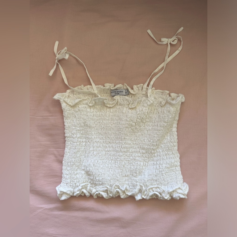 Petite Studio Linen Smocked Crop Top